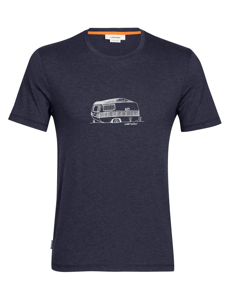 Midnight Navy Icebreaker Merino Central Classic Short Sleeve Caravan Men's T Shirts | AU 1149AHKP